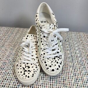 Madewell Sneakers Women 9 Sidewalk Low Top Spotted Calf Hair White Black Leopard
